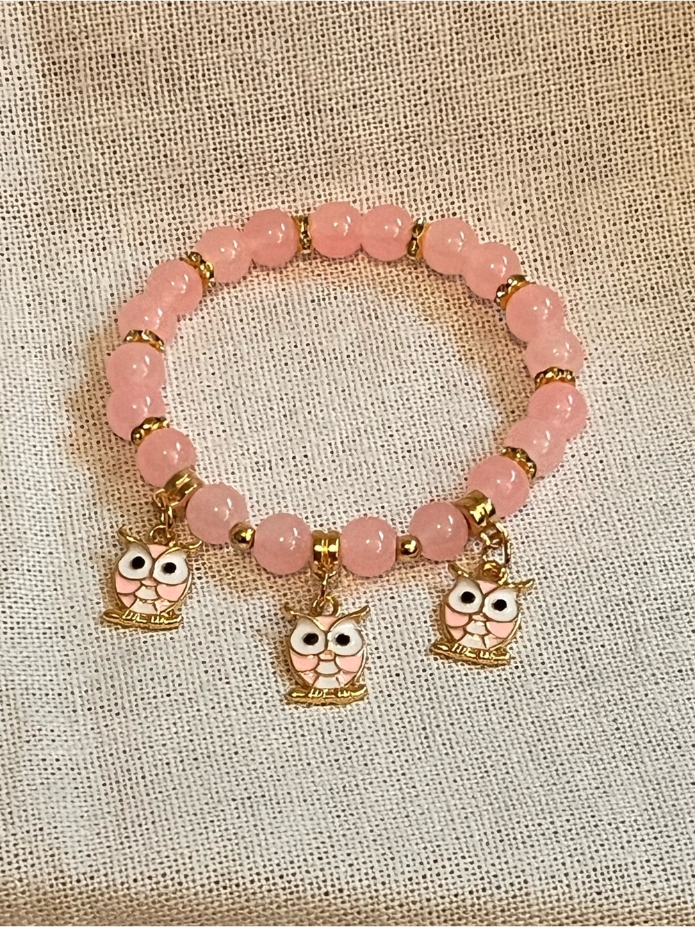 Pink Beaded Owl Charm Bracelet - Women Jewelry Bracelets